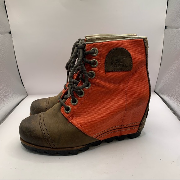 Sorel PDX Bonfire Orange Wedge Ankle Boots Booties Size 6 - Picture 3 of 8